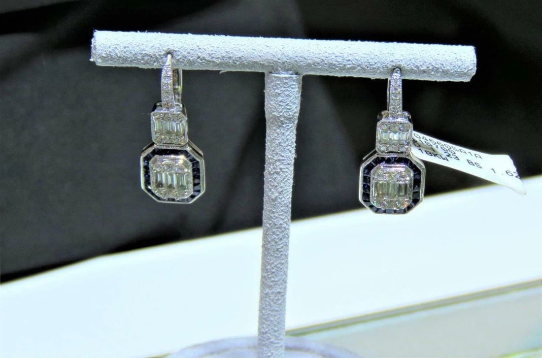 18KT VENETIAN EMERALD SHAPED DIAMOND SAPPHIRE EARRINGS (1 of 2)