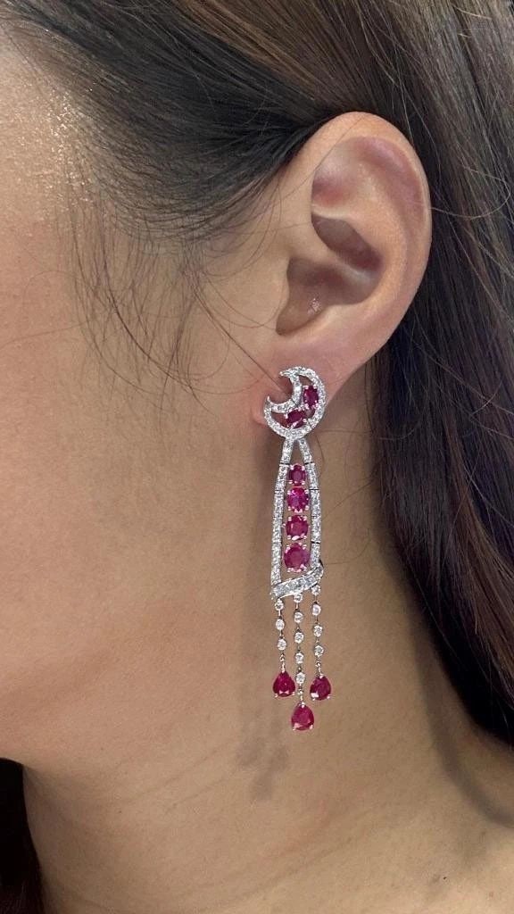 18KT GOLD GLITTERING LARGE FANCY RUBY DIAMOND DANGLE DROP EARRINGS (1 of 1)
