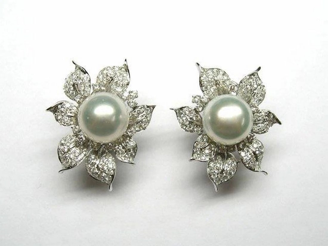 18KT FANCY PEARL 13-14MM DIAMOND EARRINGS (1 of 1)