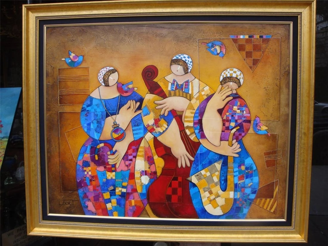 DORIT LEVI XLG DLX OIL PAINTING MUSIC DANCE TRIO 24KT (1 of 2)