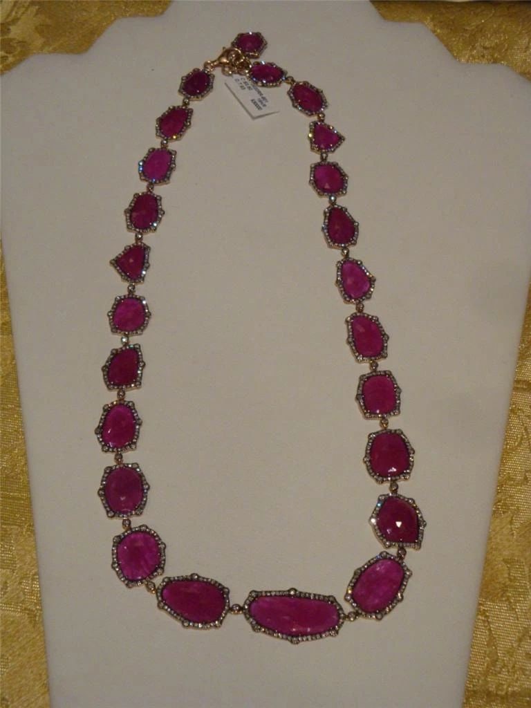 18KT ROSE GOLD LRG FACETED RUBY DIAMOND NECKLACE!!: 18KT ROSE GOLD LRG FACETED RUBY DIAMOND NECKLACE!! 18KT ROSE GOLD LRG FACETED RUBY DIAMOND NECKLACE!! The Following Items we are offering is this Rare Magnificent 104 Carat Brilliant 18KT Rose Gold Ne