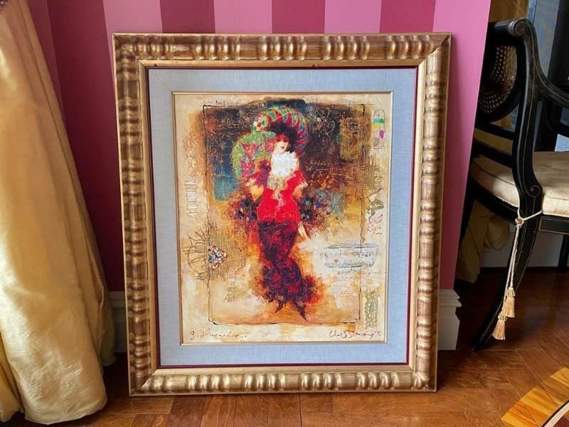LRG ORIGINAL OIL MIXED MEDIA ALEXANDER WISSOTZKY (1959-2008): LRG ORIGINAL OIL MIXED MEDIA ALEXANDER WISSOTZKY (1959-2008) The Following Item we are Offering is A Rare Mixed Media on Canvas, Featuring A Beautifully Dressed Women Posing and Wearing Elaborate Clot