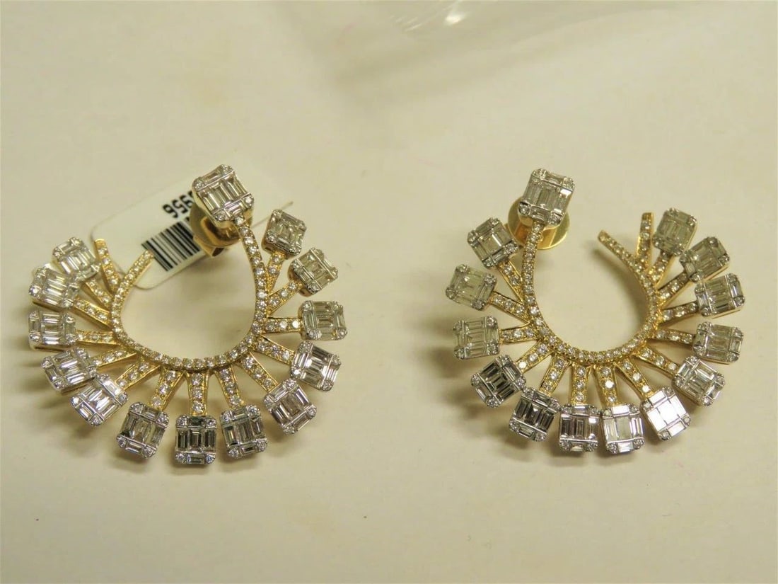 18KT FANCY BAGUETTE DIAMOND TWIST EARRINGS (1 of 2)