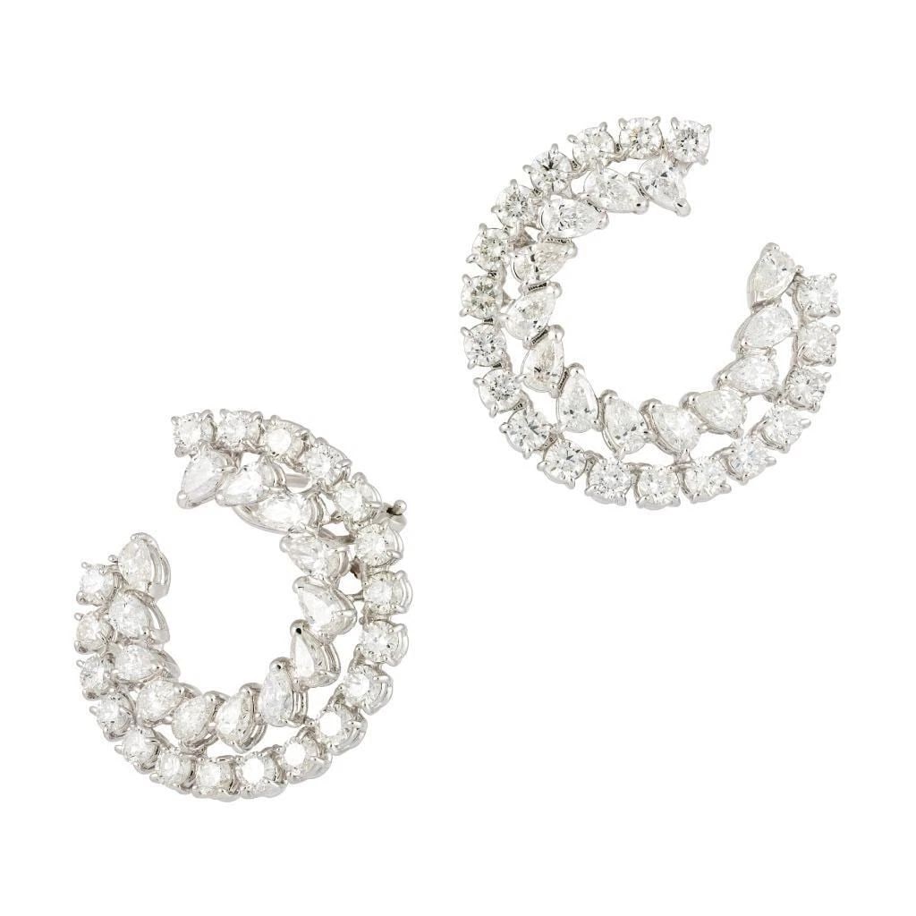 18KT GOLD FANCY DOUBLE ROW DIAMOND TWIST EARRINGS (1 of 2)