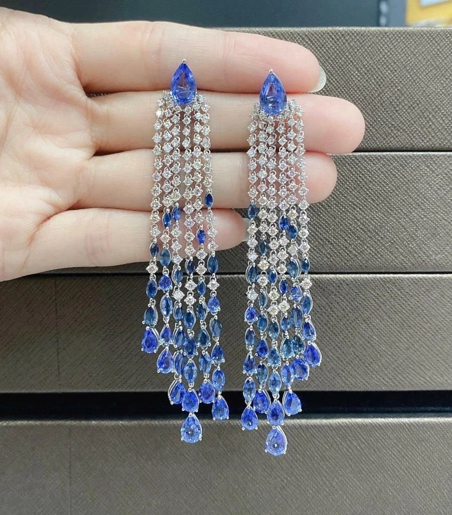18KT GORGEOUS FANCY SAPPHIRE DIAMOND DANGLE EARRINGS (1 of 2)