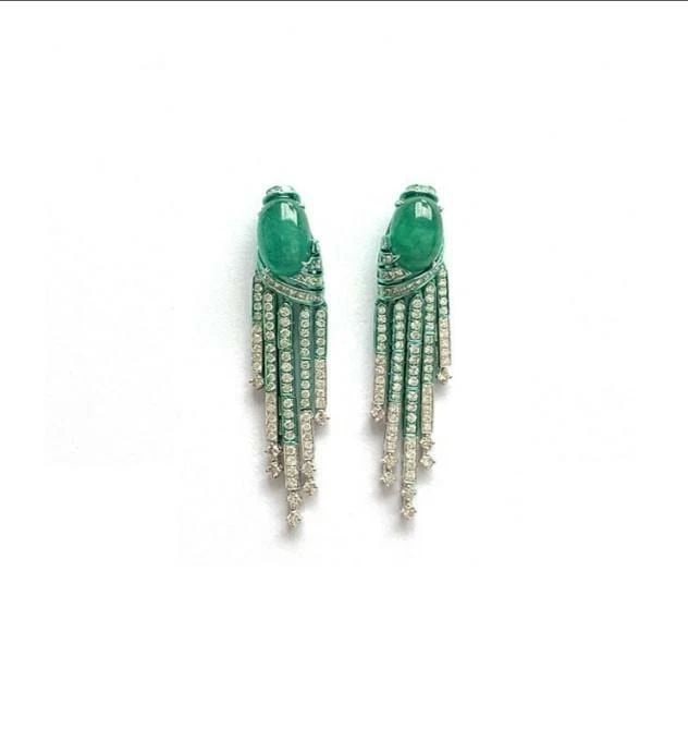 18KT EMERALD CABOCHON DIAMOND EARRINGS (1 of 1)