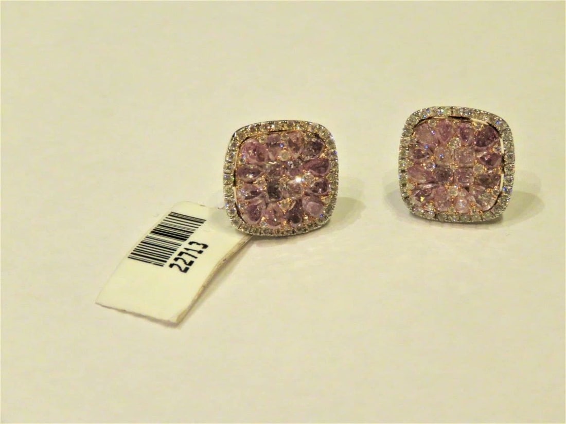 18KT LRG PINK DIAMOND STUD EARRINGS (1 of 2)