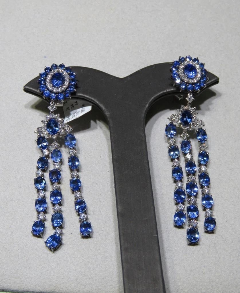 18KT GOLD FANCY SAPPHIRE DIAMOND DANGLE EARRINGS (1 of 2)