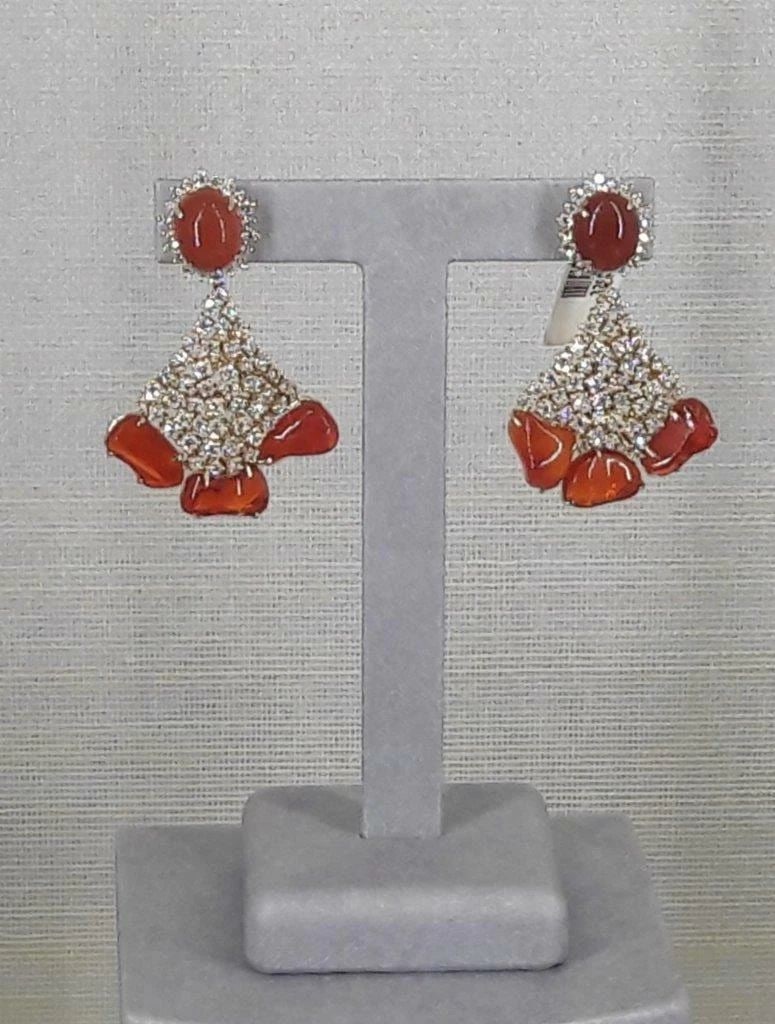 18KT GOLD RARE MAGNIFICENT LRG FIRE OPAL DIAMOND EARRINGS (1 of 2)