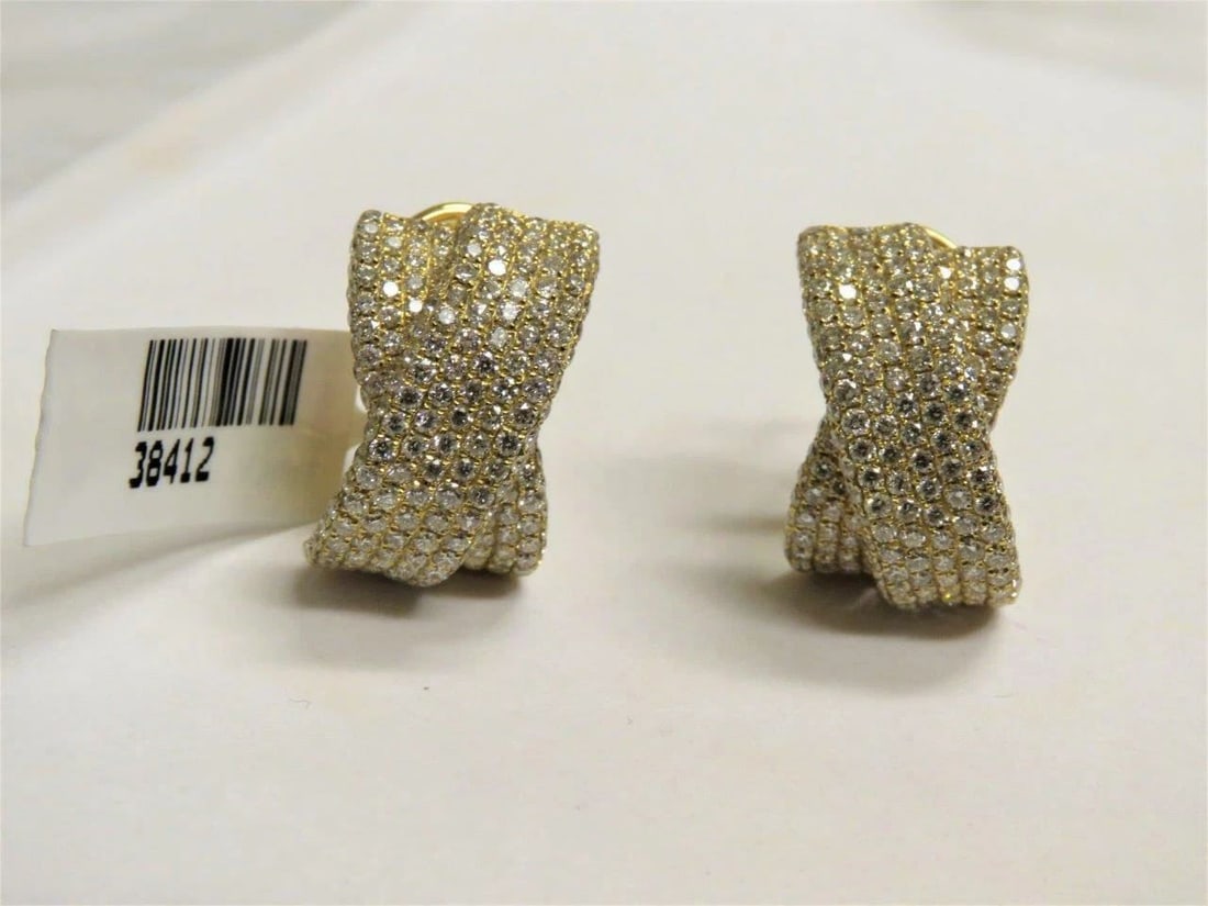 18KT GOLD RARE GORGEOUS LARGE FANCY X DIAMOND EARRINGS (1 of 2)