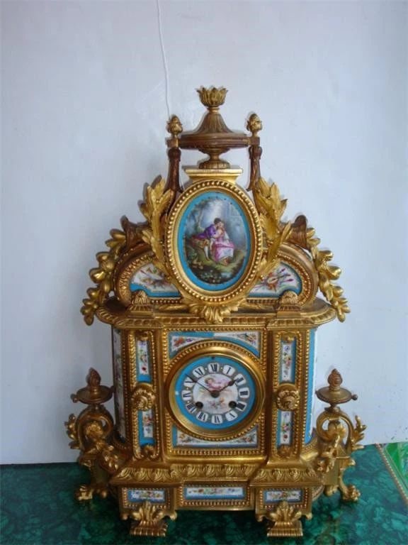 ORIG 19THC ORMOLU MOUNT SEVRES MANTEL JAPY FRERES CLOCK (1 of 2)