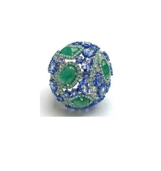 18KT GOLD GORGEOUS 23CT BLUE SAPPHIRE EMERALD DIAMOND RING (1 of 2)