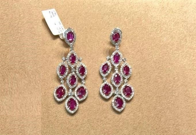 18KT GOLD FANCY LARGE RUBY AND DIAMOND DANGLE EARRIINGS (1 of 2)