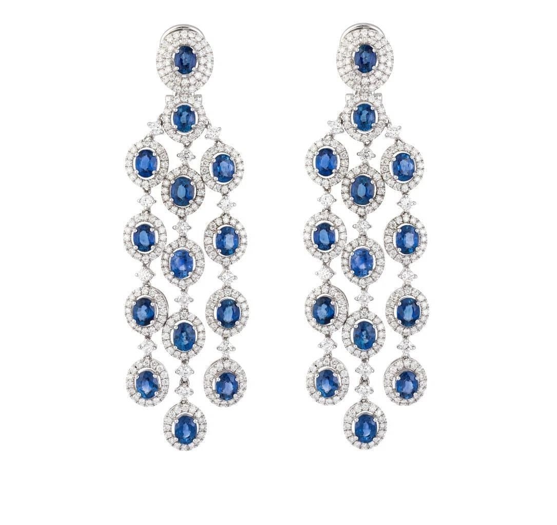 18KT GOLD FANCY SAPPHIRE DIAMOND DANGLE EARRINGS (1 of 2)