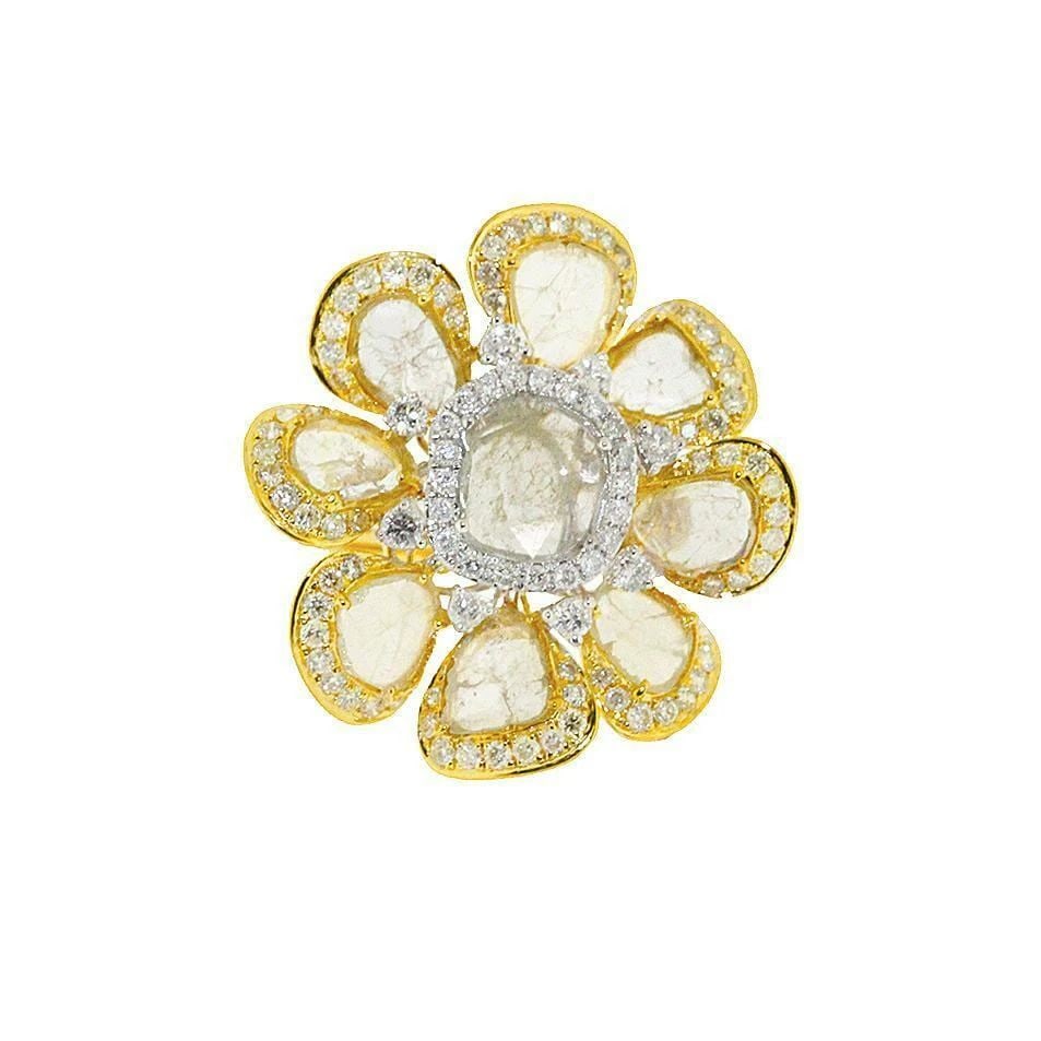 18KT GOLD FANCY SLICED YELLOW DIAMOND FLOWER RING (1 of 2)