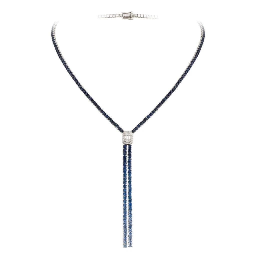 18KT GOLD FANCY BLUE SAPPHIRE DIAMOND NECKLACE (1 of 2)