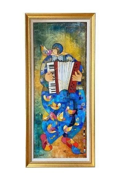 LRG DLX ORIGINAL OIL MUSICAL PAINTING W 24KT DORIT LEVI!: LRG DLX ORIGINAL OIL MUSICAL PAINTING W 24KT DORIT LEVI! The Following Item we are Offering is An Outstanding Rare Edition Original Oil Painting on Canvas. Exclusively done for our gallery by Artist D