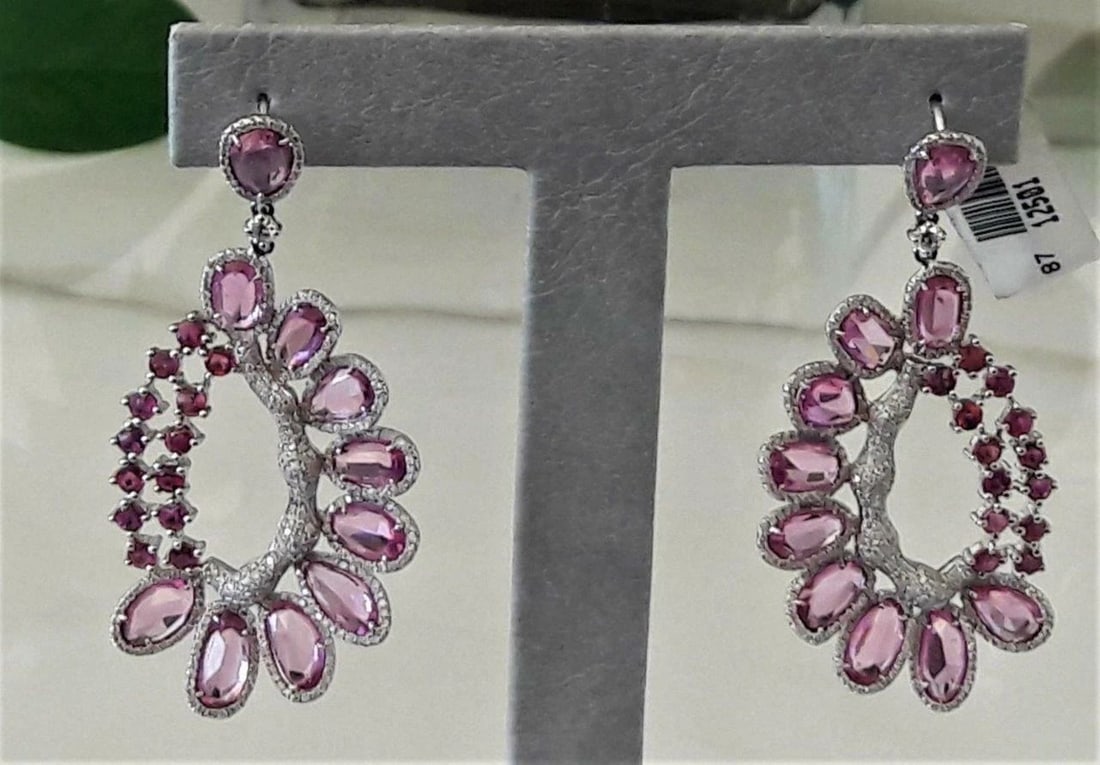 18KT GOLD GORGEOUS LRG PINK SAPPHIRE DIAMOND EARRINGS (1 of 2)
