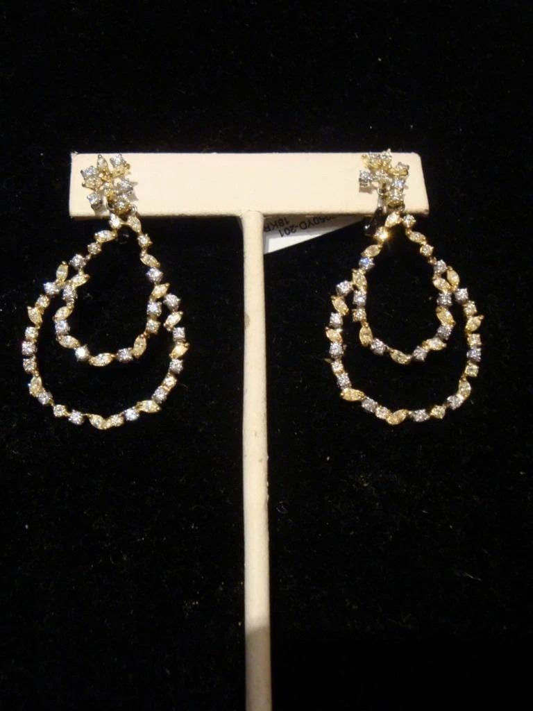 18KT FANCY YELLOW & WHITE DIAMOND WINSTON STYLE EARRINGS (1 of 2)