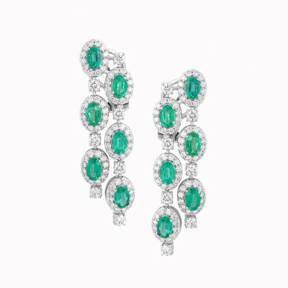 GLITTERING LRG FANCY EMERALD DIAMOND DANGLE EARRINGS (1 of 2)