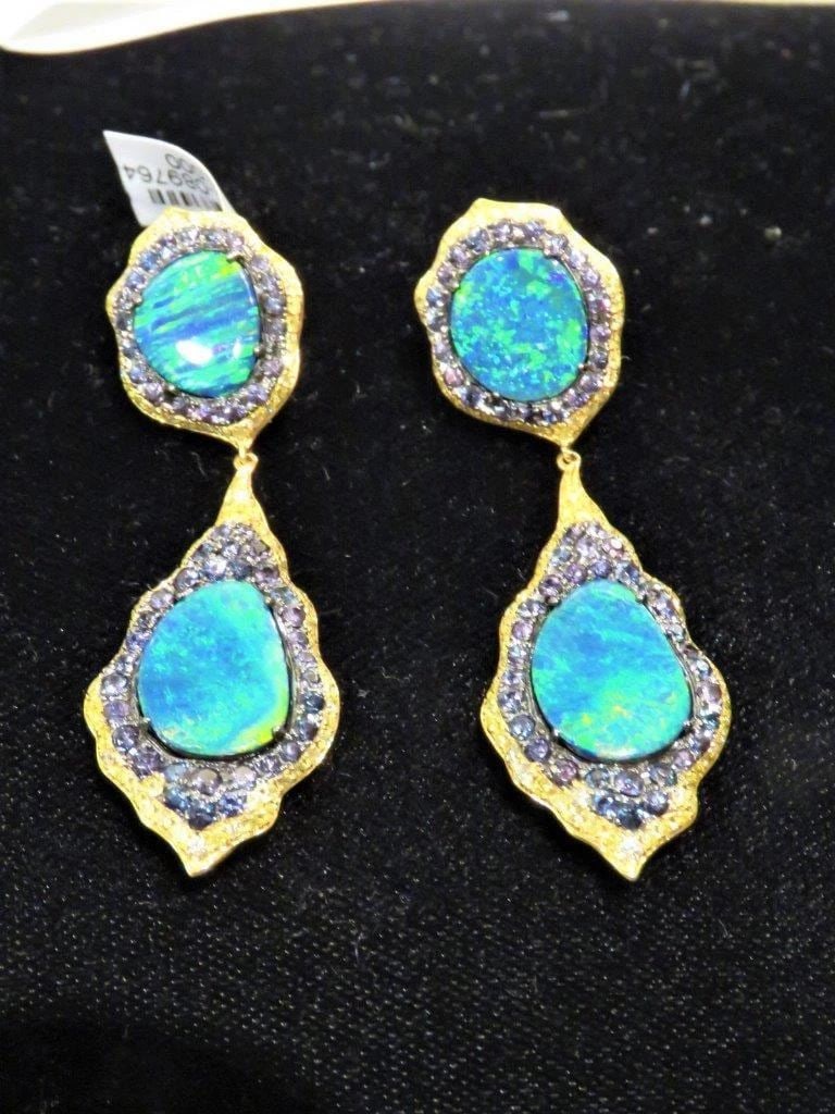 18KT BLACK OPAL YELLOW DIAMOND EARRINGS! (1 of 1)
