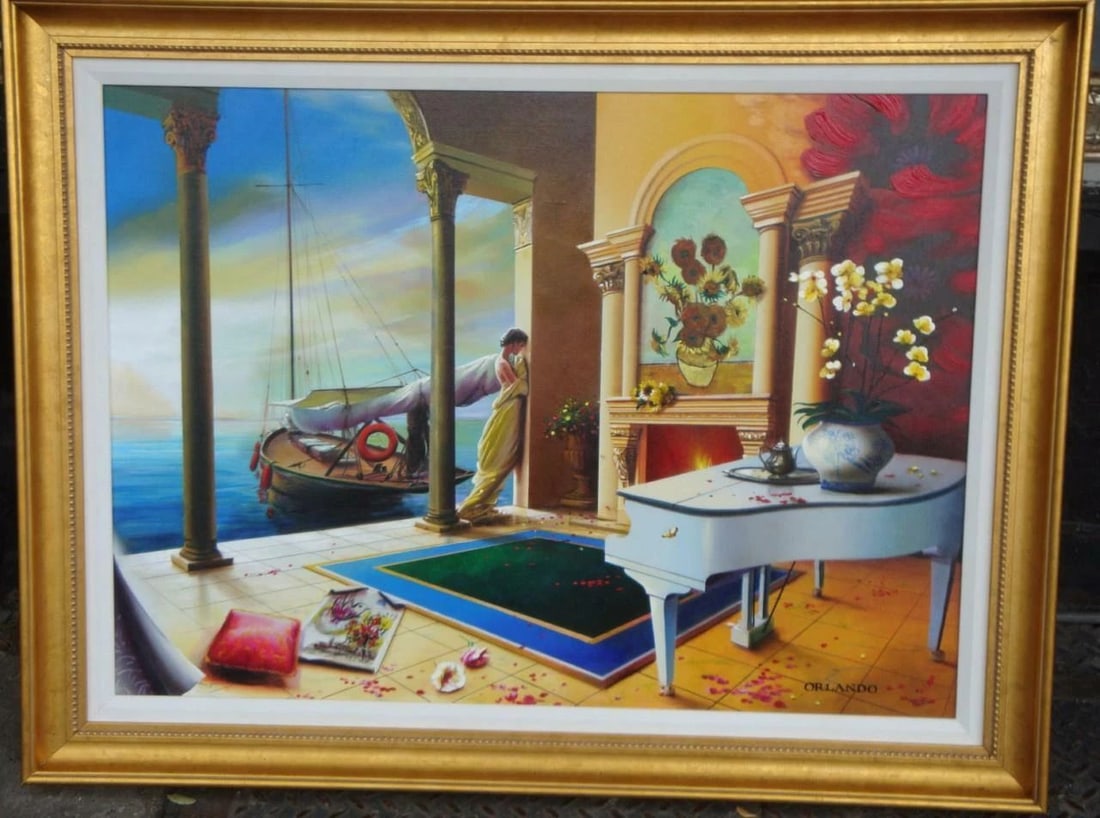 FRAMED LRG DLX OIL BY ORLANDO HOMMAGE TO CHAGALL AND VAN GOGH (1 of 2)