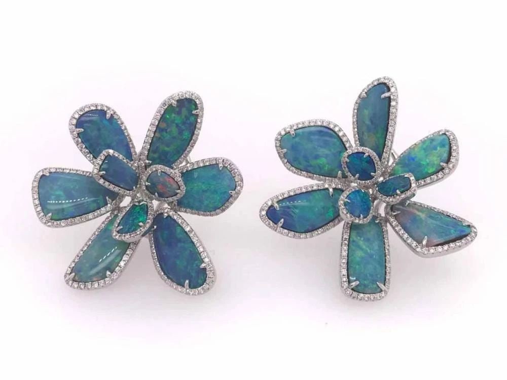 18KT LARGE BLACK OPAL DIAMOND FLOWE EARRINGS (1 of 2)
