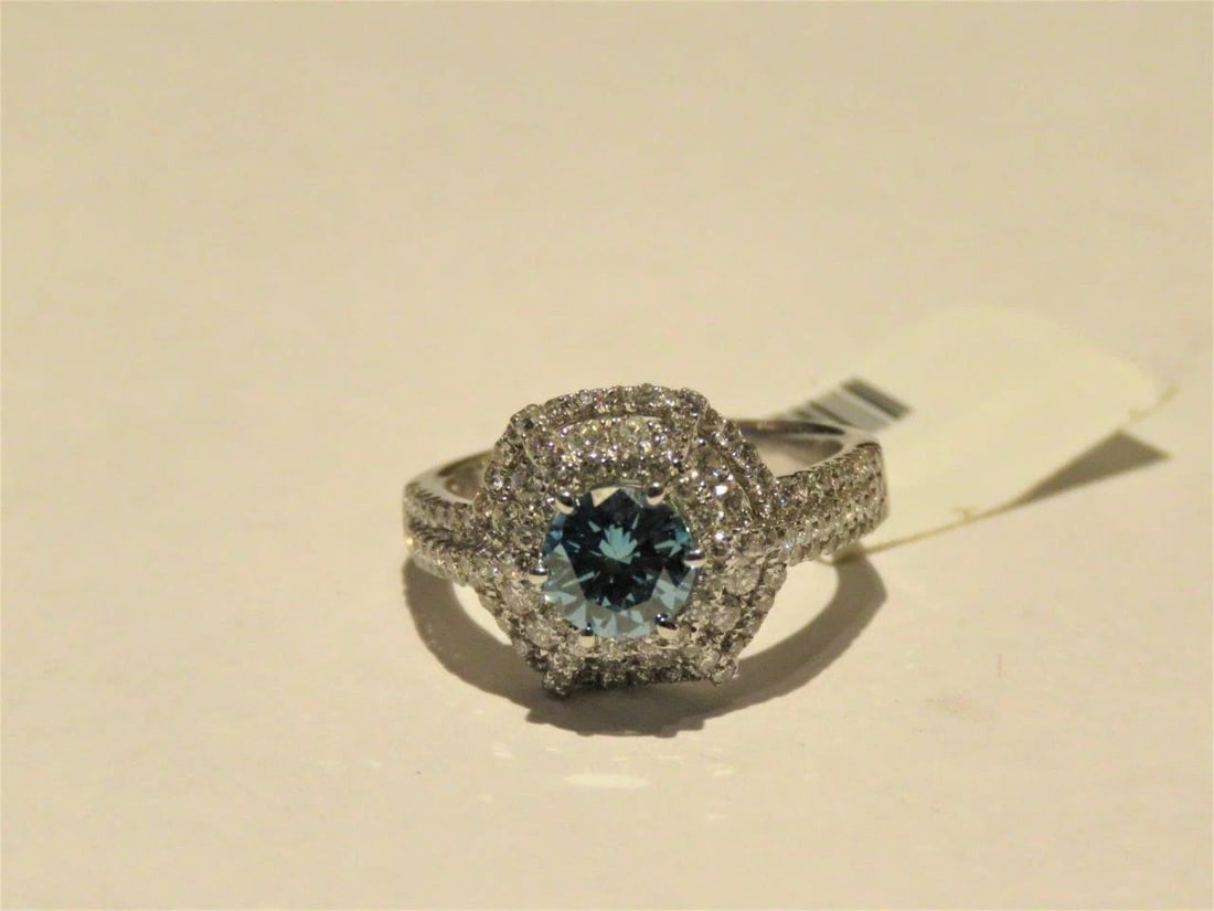 18KT GORGEOUS BLUE DIAMOND WHITE DIAMOND WEB RING (1 of 2)