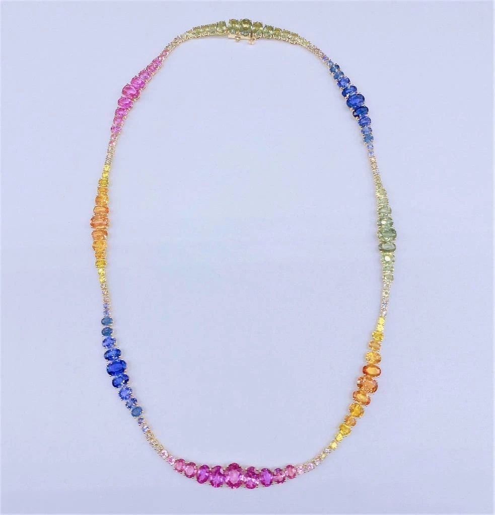 18KT 35CT MULTI RAINBOW SAPPHIRE DIAMOND NECKLACE (1 of 2)