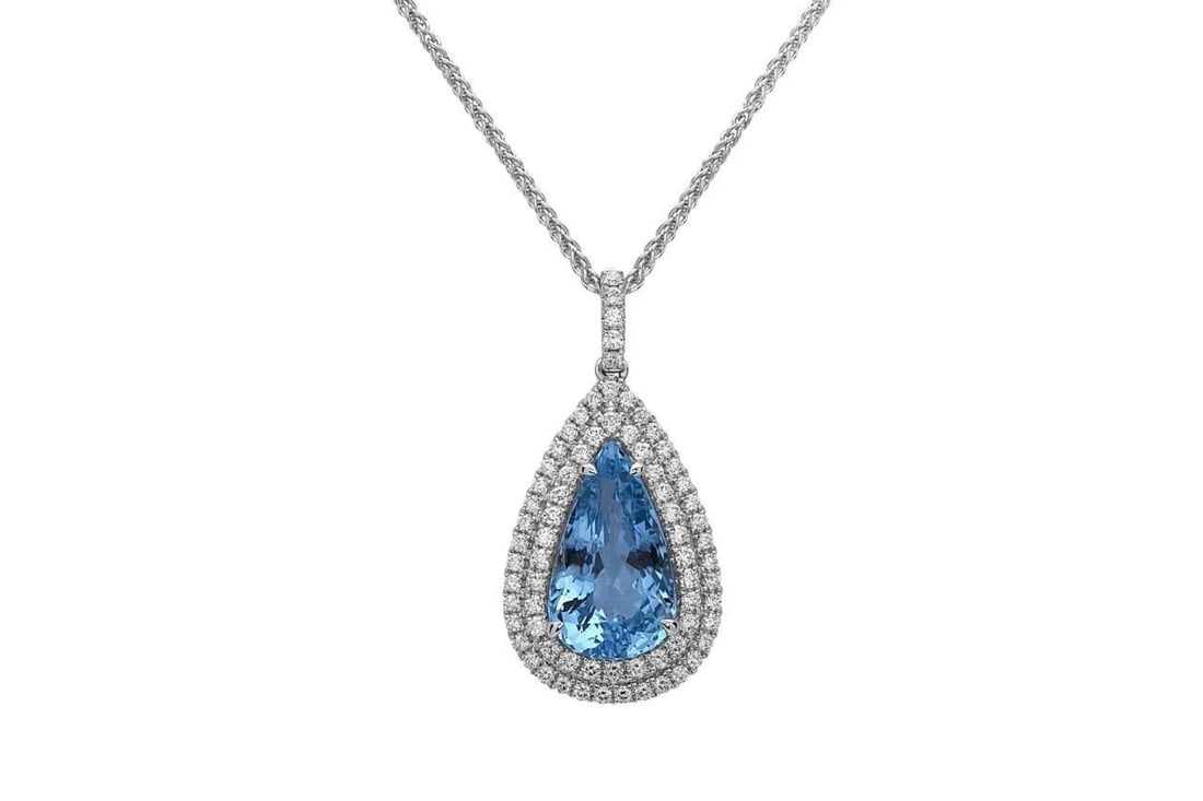 18KT LRG 8CT AQUAMARINE & DIAMOND PENDANT NECKLACE (1 of 2)