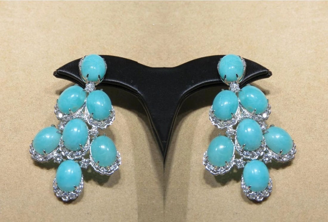 18KT GOLD FANCY BLUE AMAZONITE DIAMOND EARRINGS (1 of 2)