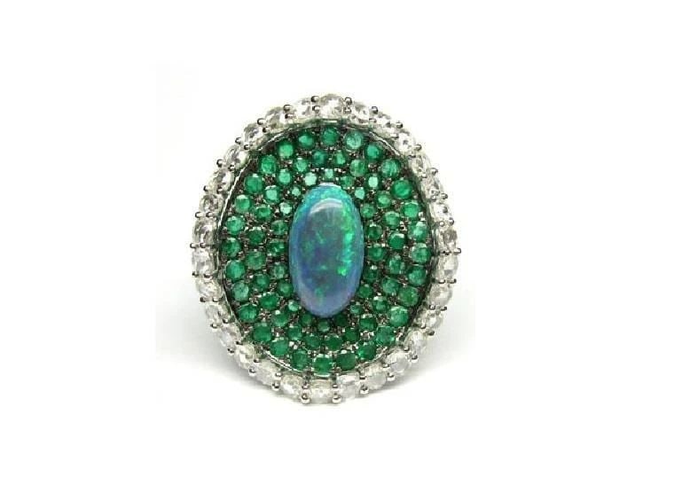 18KT GOLD 8.70CT BLACK OPAL DIAMOND EMERALD RING (1 of 2)