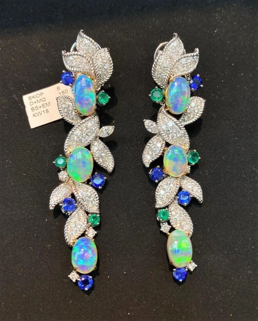 18KT GOLD BLACK OPAL DIAMOND DANGLE EARRINGS (1 of 2)