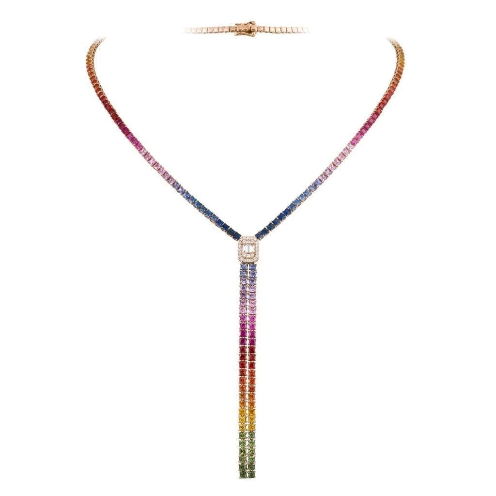 18KT GOLD FANCY RAINBOW SAPPHIRE DIAMOND NECKLACE (1 of 2)