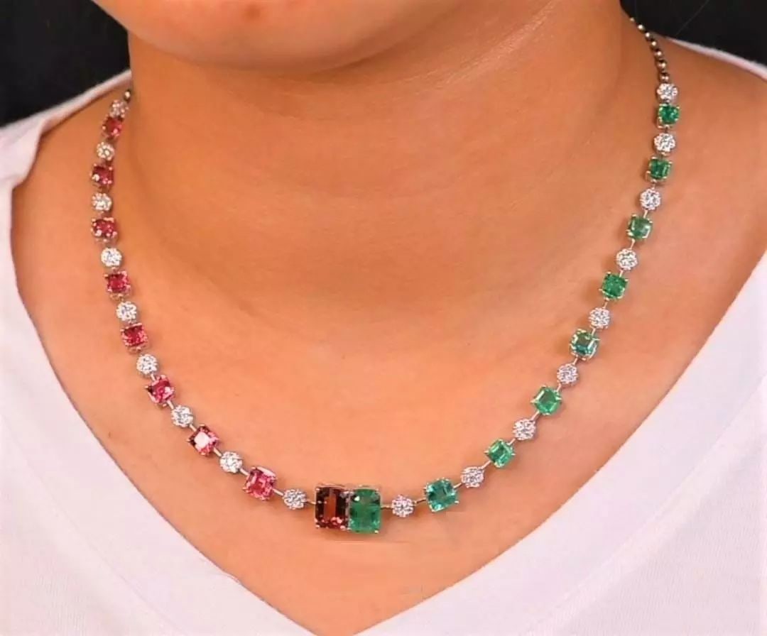 18KT 15CT EMERALD PINK TOURMALINE DIAMOND NECKLACE (1 of 2)