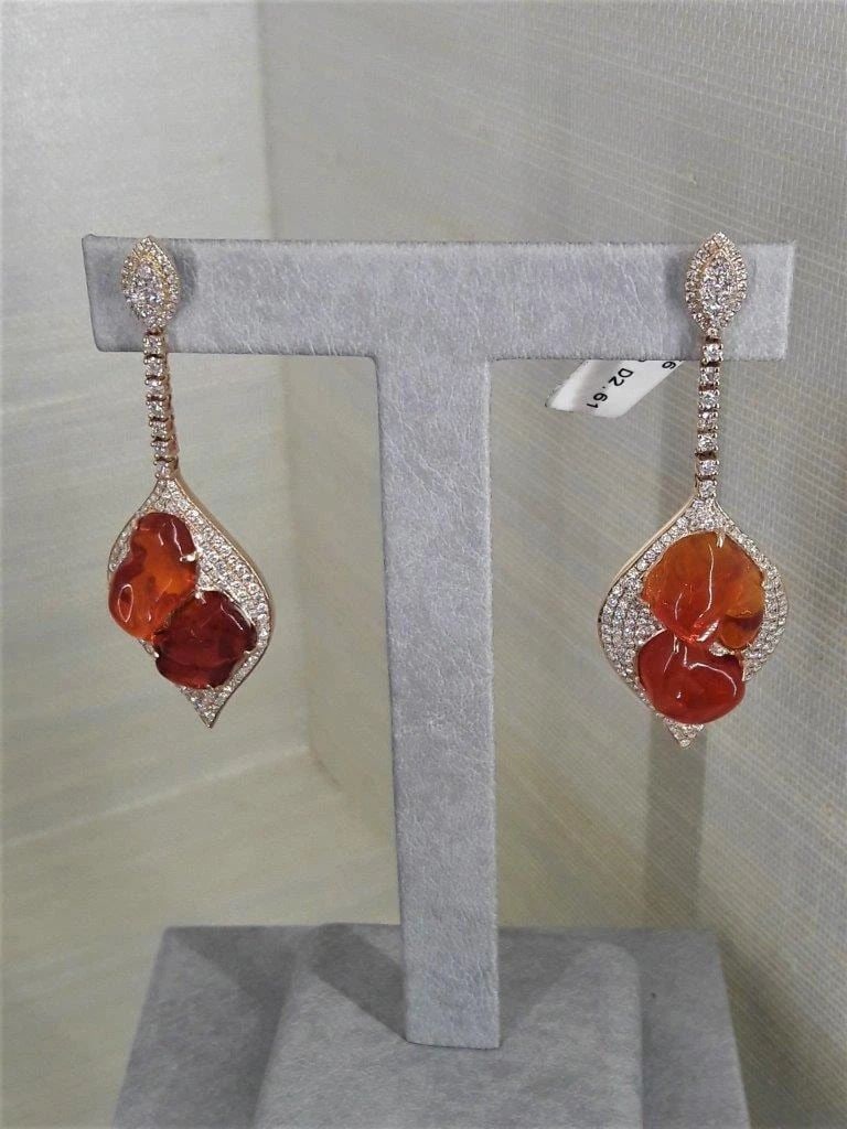 18KT GOLD RARE RADIANT GORGEOUS FIRE OPAL DIAMOND EARRINGS (1 of 2)