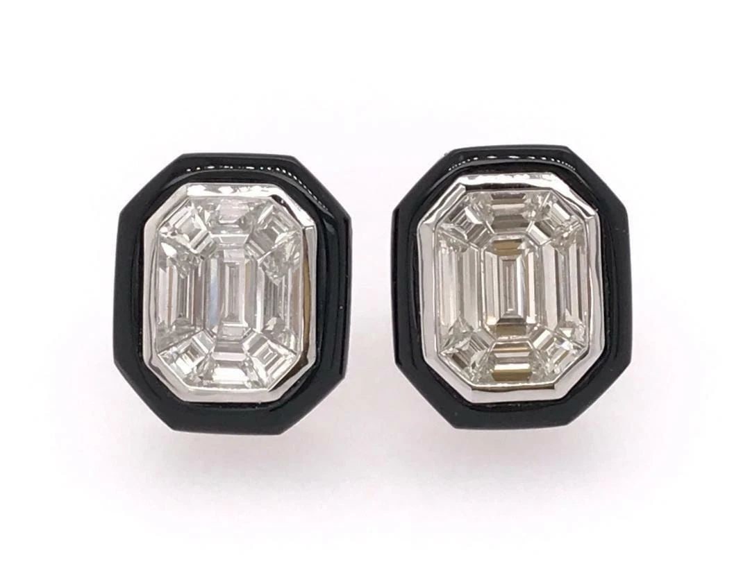 18KT GORGEOUS LRG BLACK AGATE DIAMOND STUDS EARRINGS (1 of 2)