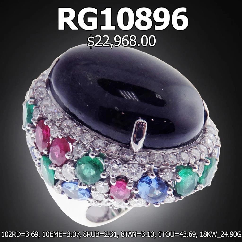 18KT HUGE TOURMALINE EMERALD TANZANITE DIAMOND RING: 18KT HUGE TOURMALINE EMERALD TANZANITE DIAMOND RING 18KT HUGE TOURMALINE EMERALD TANZANITE DIAMOND RING The Following Item we are offering is this Beautiful 18KT White Gold HUGE Tourmaline Emerald, Ta