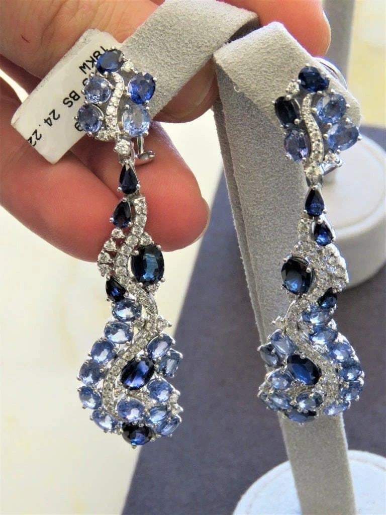 18KT FANCY BLUE SAPPHIRE DIAMOND DANGLE EARRINGS (1 of 2)