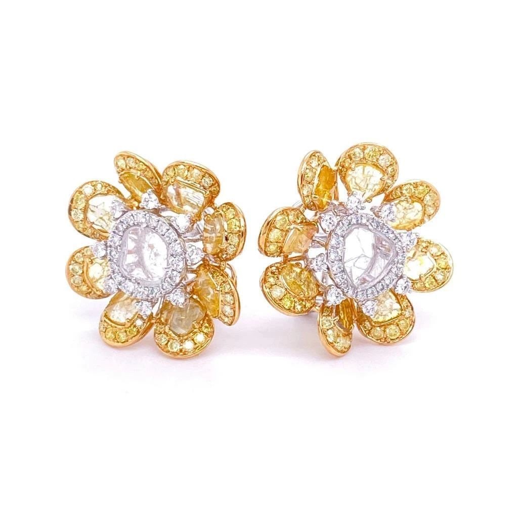 18KT FANCY SLICED YELLOW DIAMOND FLOWER EARRINGS (1 of 2)