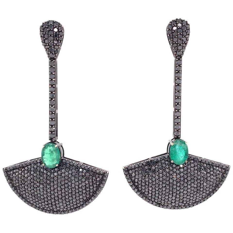 FANCY BLACK DIAMOND EMERALD DANGLE EARRINGS (1 of 2)