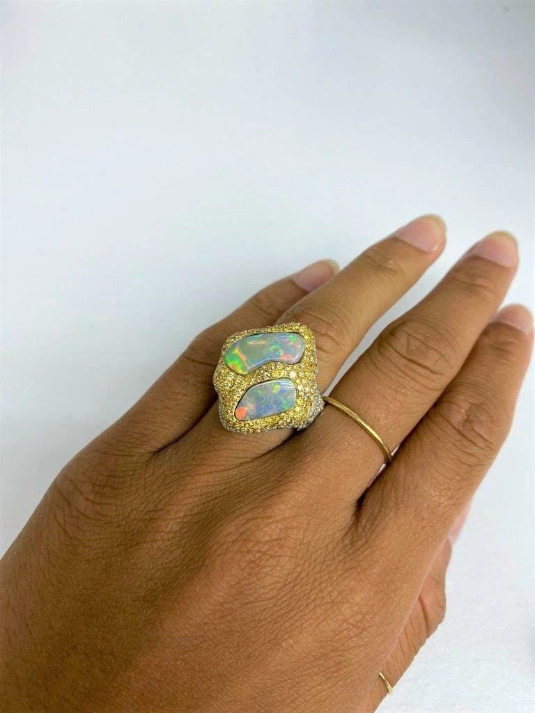 18KT GOLD GORGEOUS FANCY DIAMOND BLACK OPAL BOMBE RING (1 of 2)