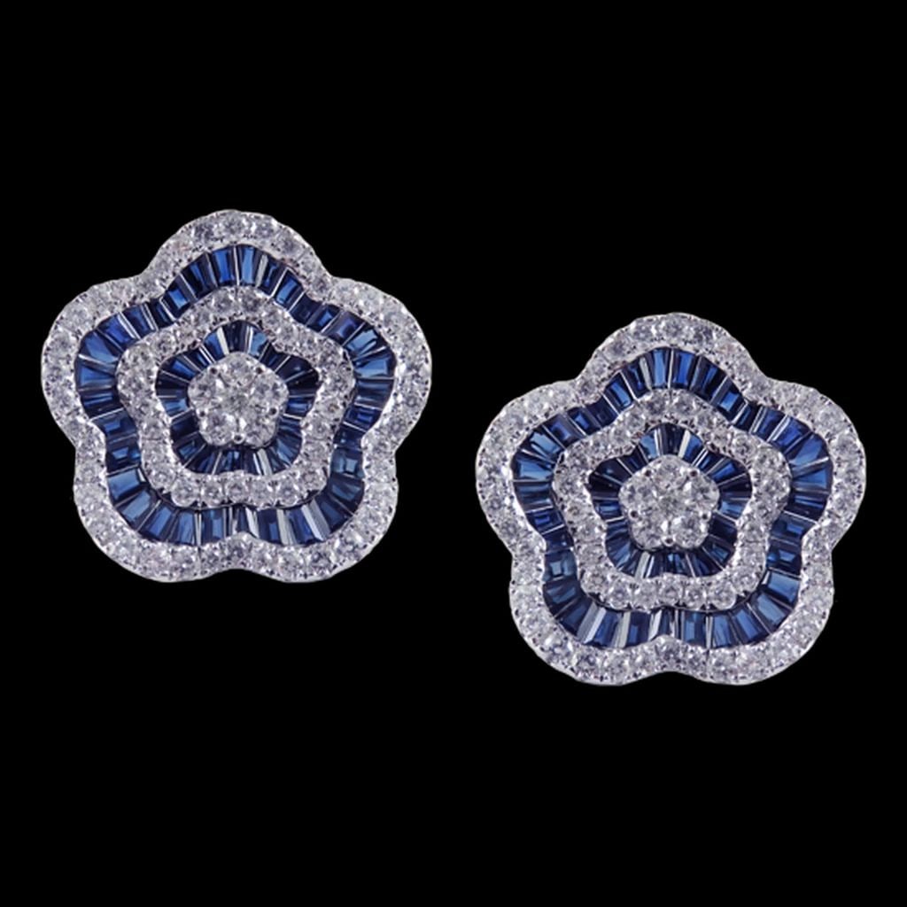 18KT LRG SAPPHIRE DIAMOND GOLD FLORAL EARRINGS (1 of 2)