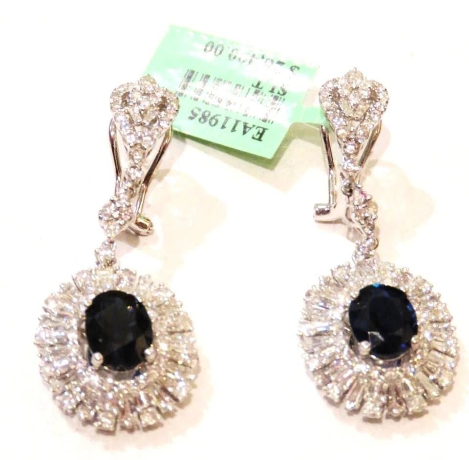 18KT GOLD LRGE 10CT SAPPHIRE DIAMOND EARRINGS: 18KT GOLD LRGE 10CT SAPPHIRE DIAMOND EARRINGS 18KT GOLD LRGE 10CT SAPPHIRE DIAMOND EARRINGS The Following Items we are offering is a Rare Important Radiant and Elaborate 18KT White Gold Large Ceylon S