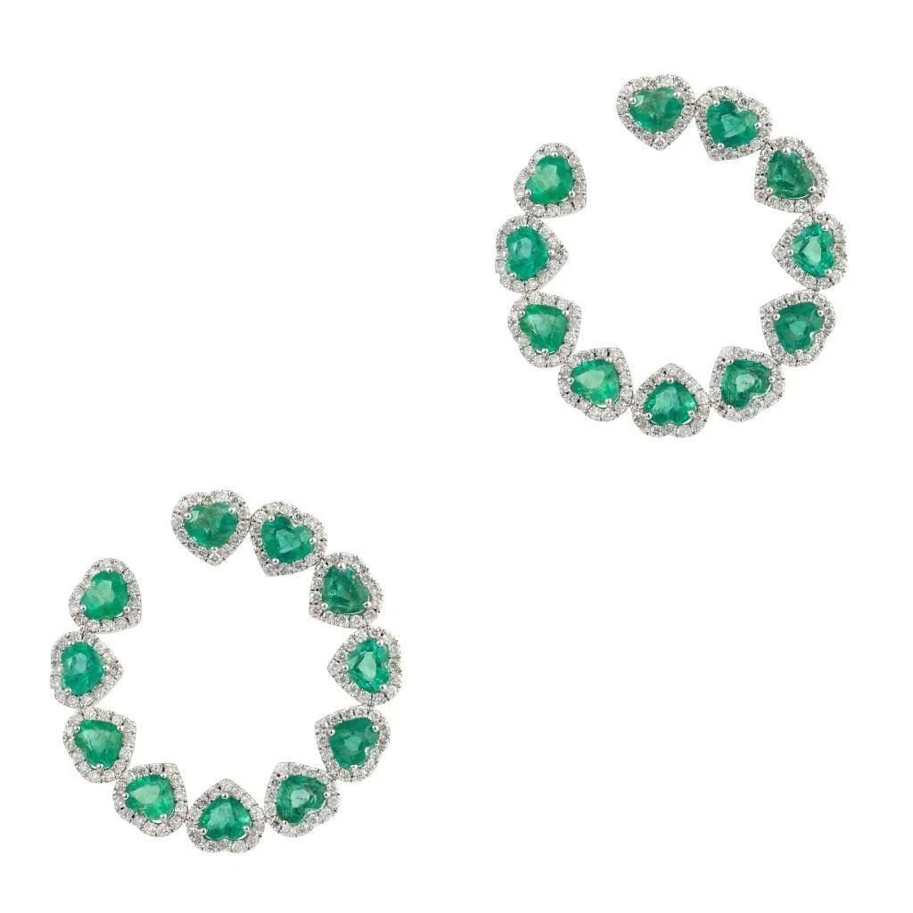 18KT GOLD LARGE FANCY HEART EMERALD DIAMOND EARRINGS (1 of 2)