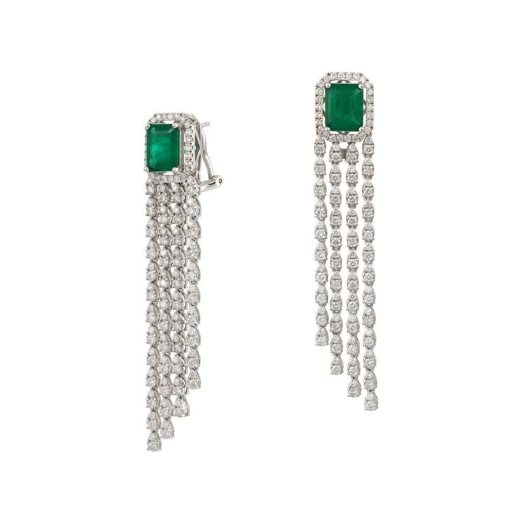 18KT GOLD FANCY GORGEOUS EMERALD DIAMOND DANGLE EARRINGS (1 of 2)