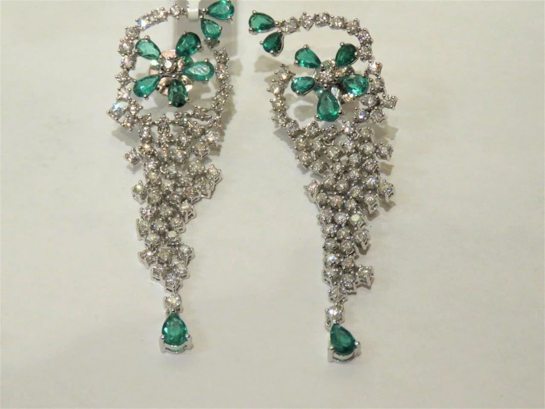 18KT 7CT FANCY DIAMOND EMERALD DANGLE EARRINGS (1 of 2)