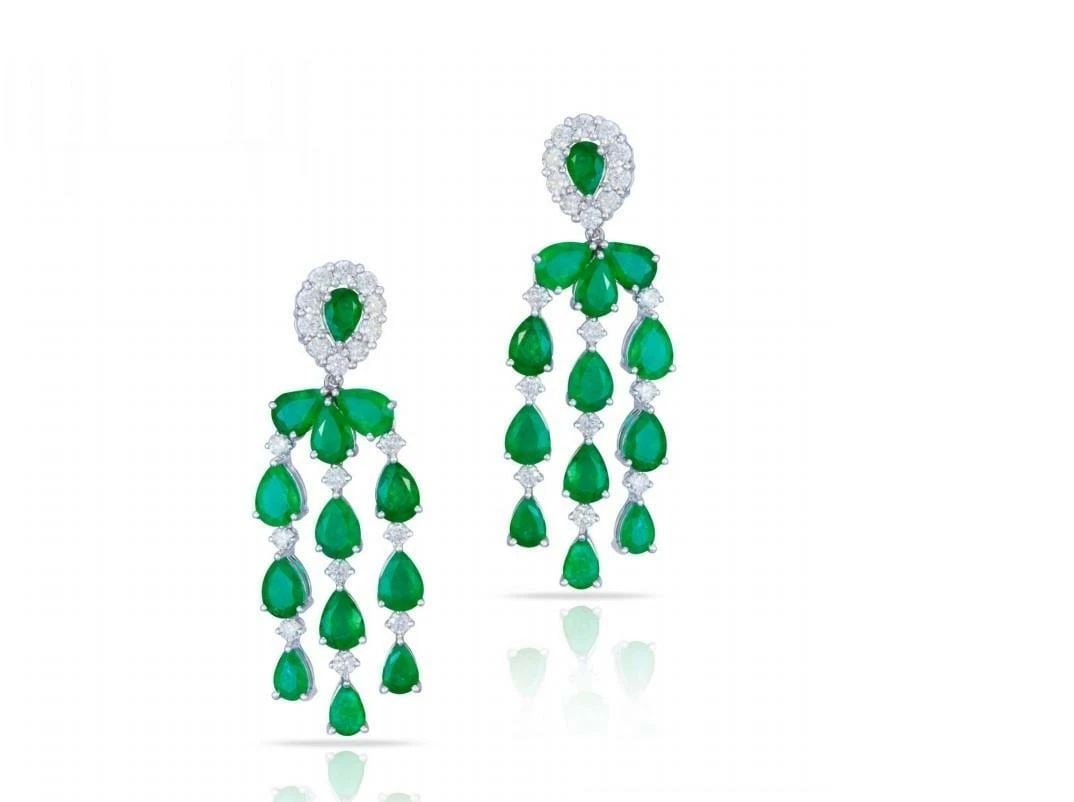 18KT FANCY EMERALD DRAPING DIAMOND DANGLE EARRINGS (1 of 2)