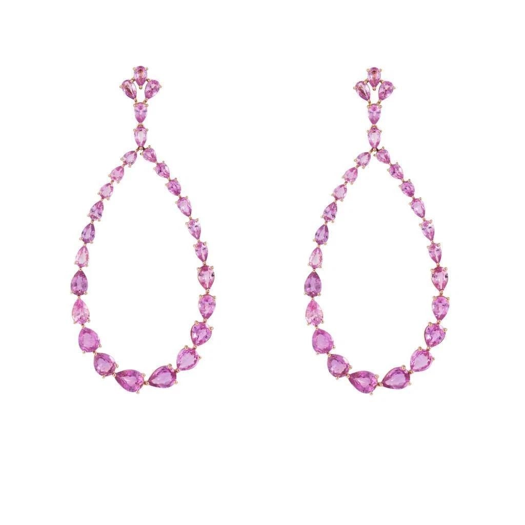 18KT FANCY PEAR CUT PINK SAPPHIRE DANGLE EARRINGS (1 of 2)