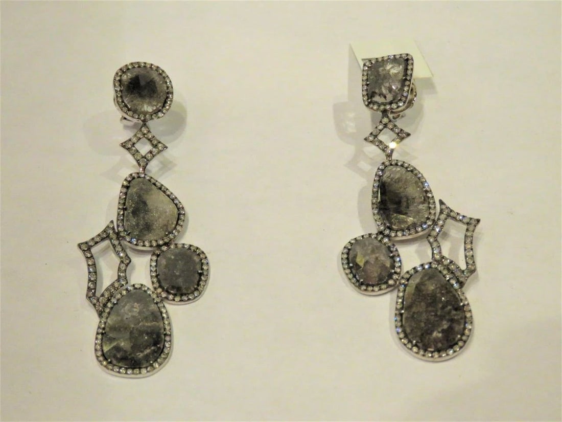 18KT GOLD LARGE SLICED GRAY DIAMOND EARRINGS (1 of 2)